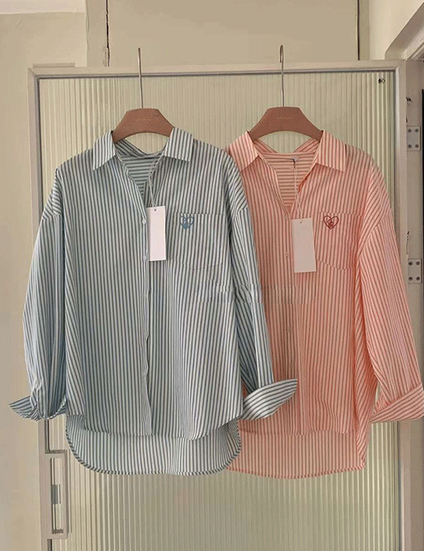 [BEST인기상품/재입고♥]핑투 자수 스트라이프 셔츠 (2color)