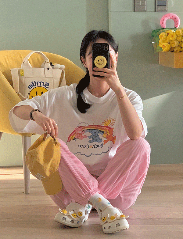 큐티하리보 루즈 반팔 티셔츠 (2color) 남녀공용
