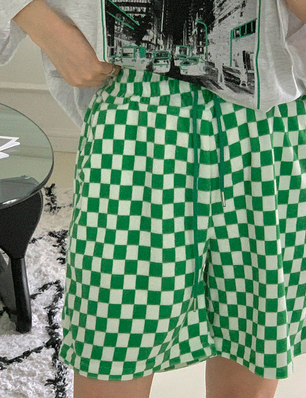 체커반 테리 밴딩 반바지 (4color) 남녀공용
